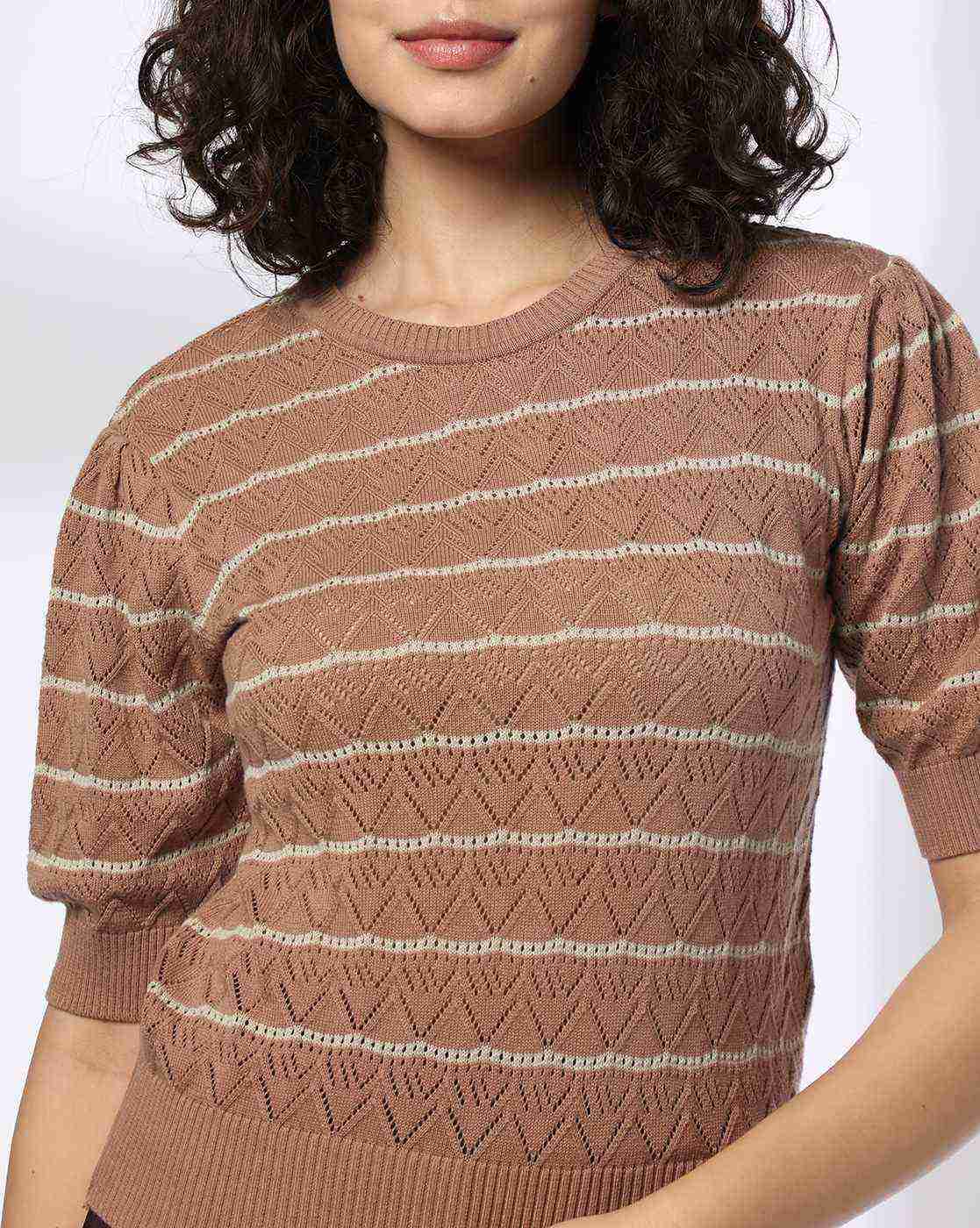 FIG | Women Striped Relaxed Fit Round-Neck Pullover|3
