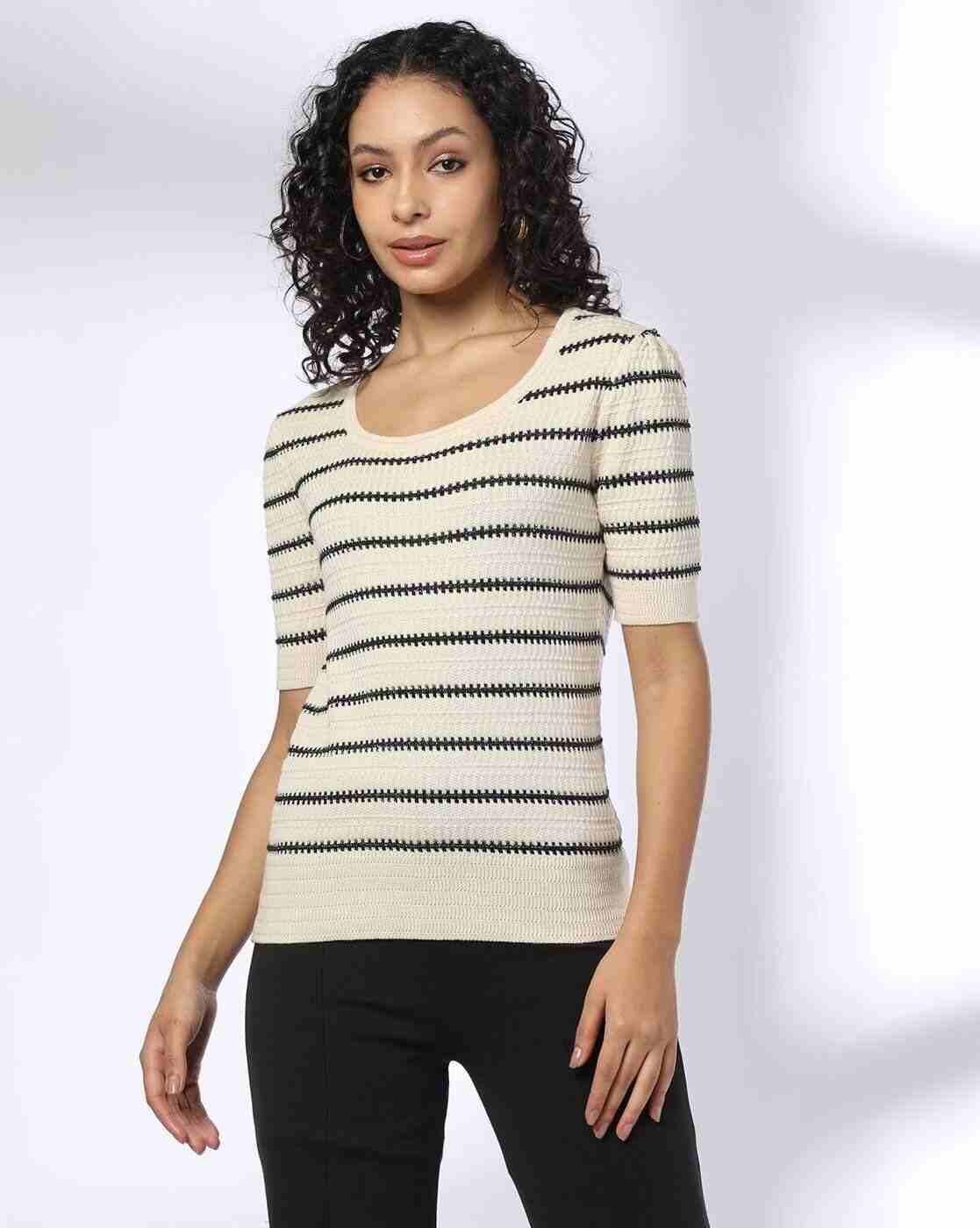 FIG | Women Striped Relaxed Fit Scoop-Neck Pullover|0
