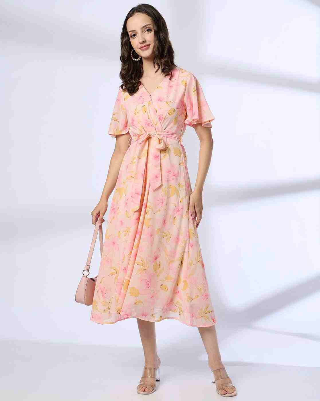 FIG | Women Floral Print Wrap Fit & Flare Dress|0