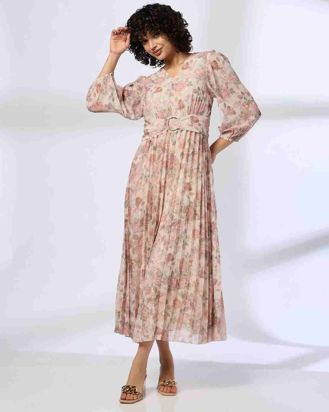 FIG | Men Floral Print Pleated Fit & Flare Dress|0