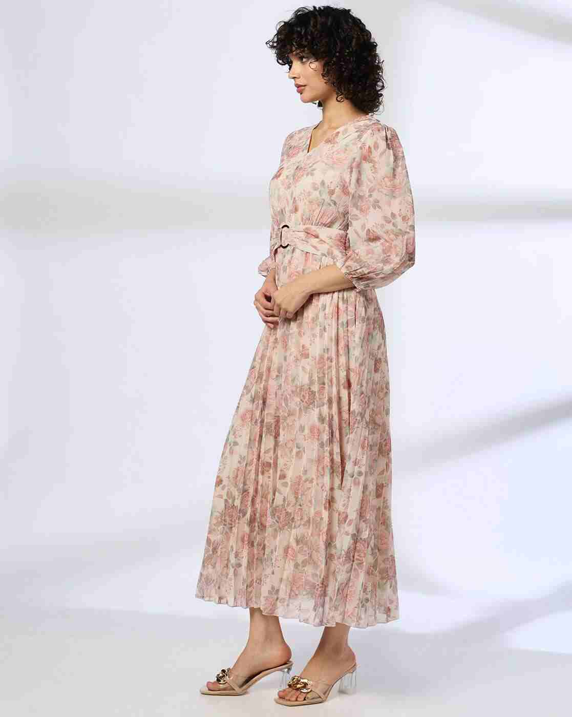 FIG | Men Floral Print Pleated Fit & Flare Dress|1