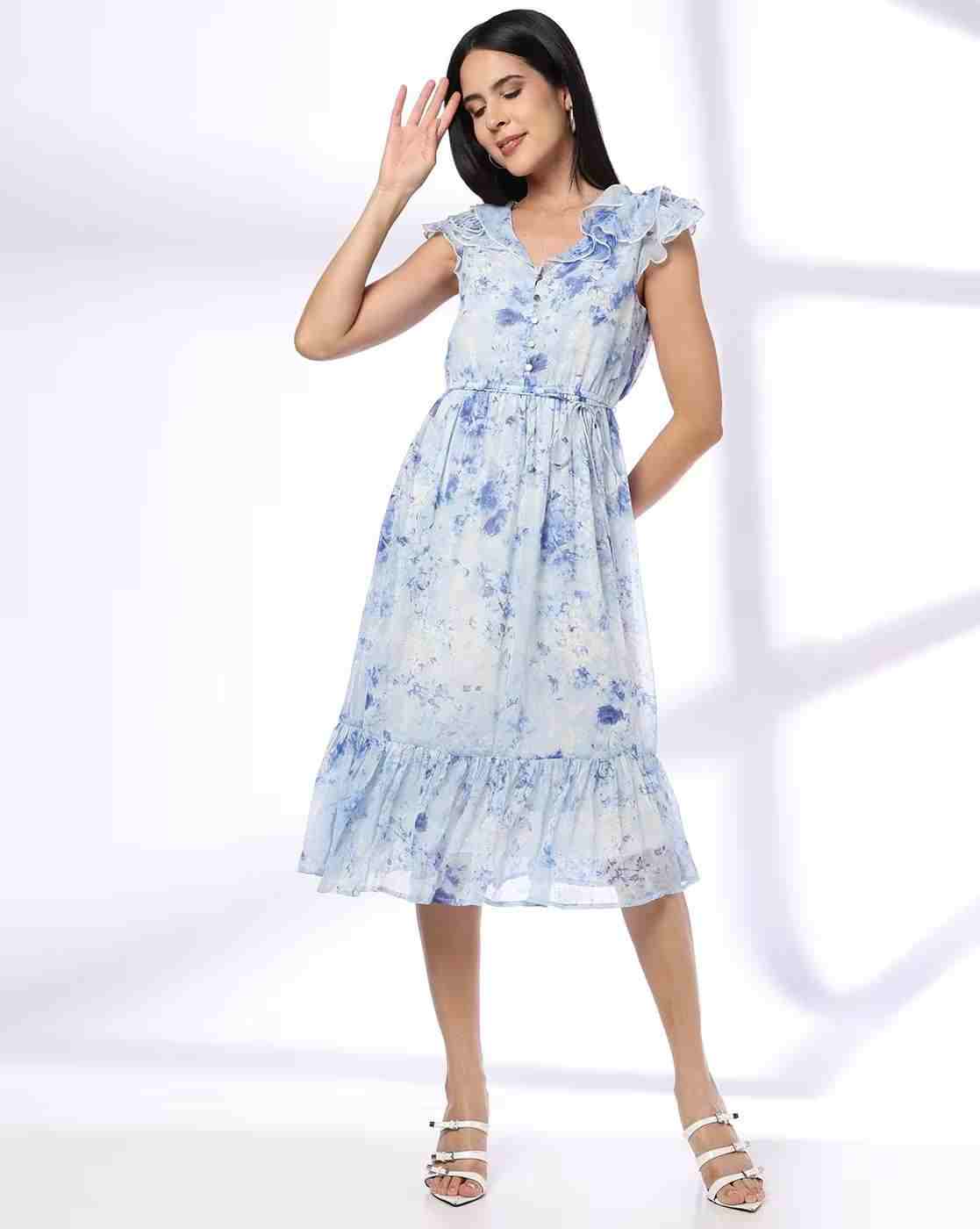 Women Floral Print V-Neck A-Line Dress