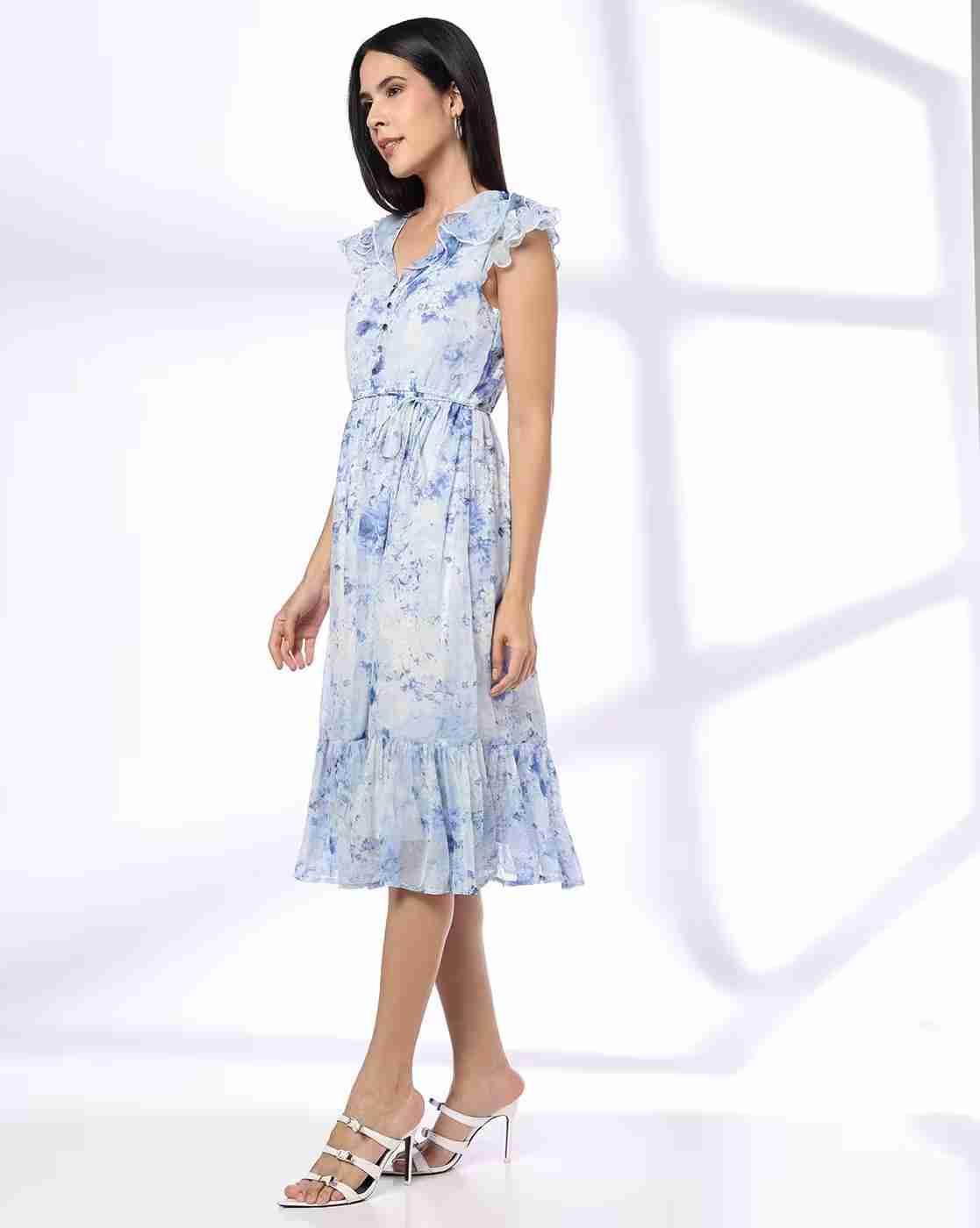 FIG | Women Floral Print V-Neck A-Line Dress