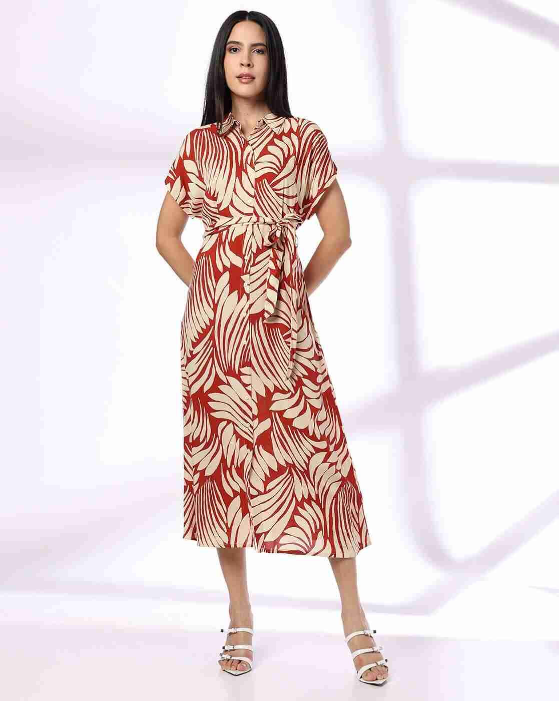 FIG | Women Printed Shirt Dress with Tie-Up Belt|0