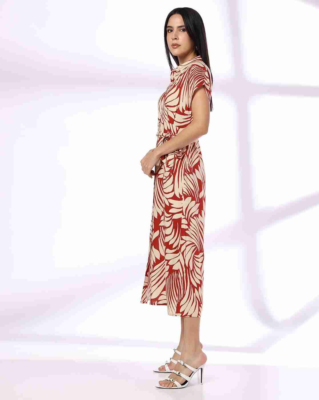 FIG | Women Printed Shirt Dress with Tie-Up Belt|1