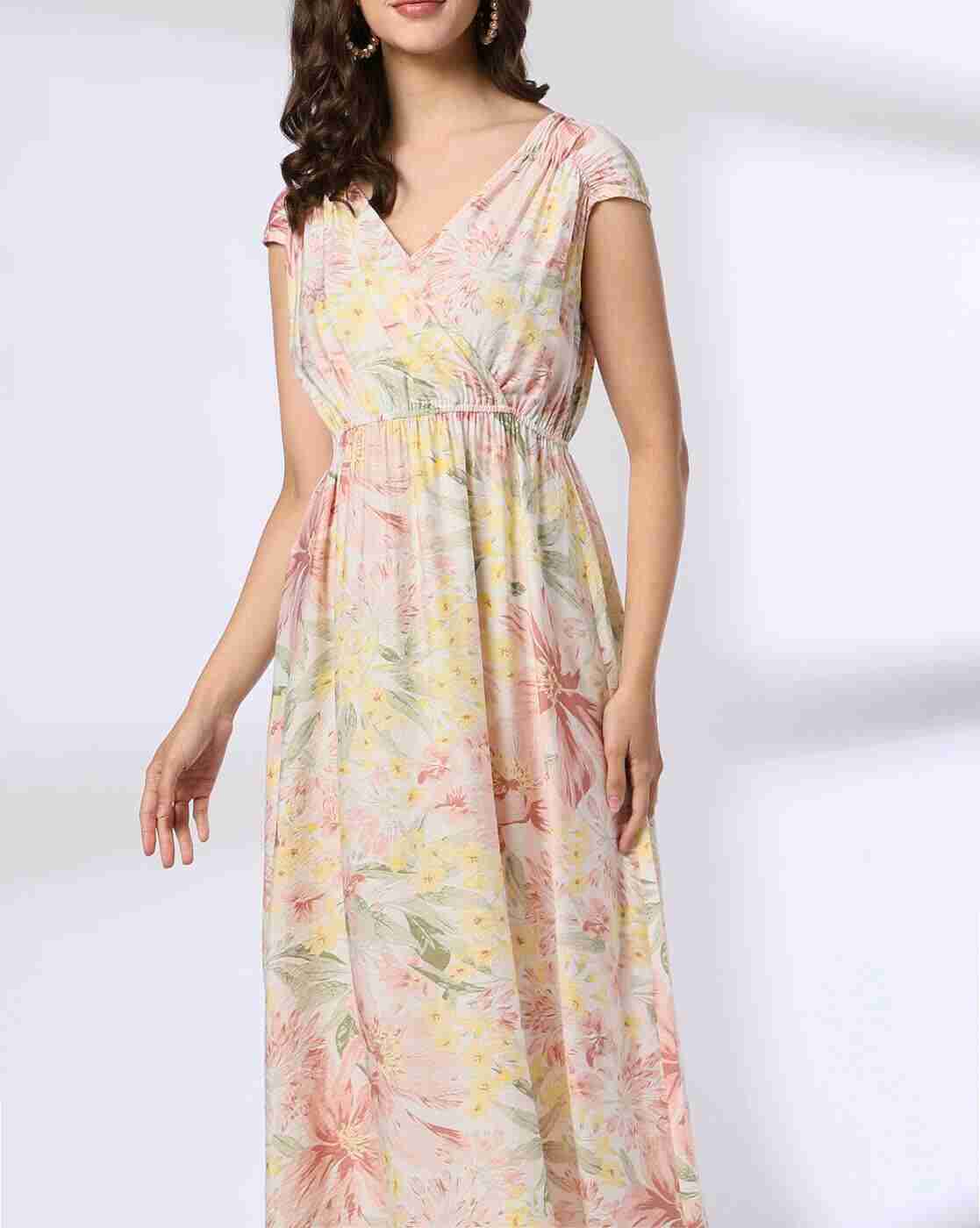 FIG | Women Floral Print V-Neck Wrap Grown Dress|3
