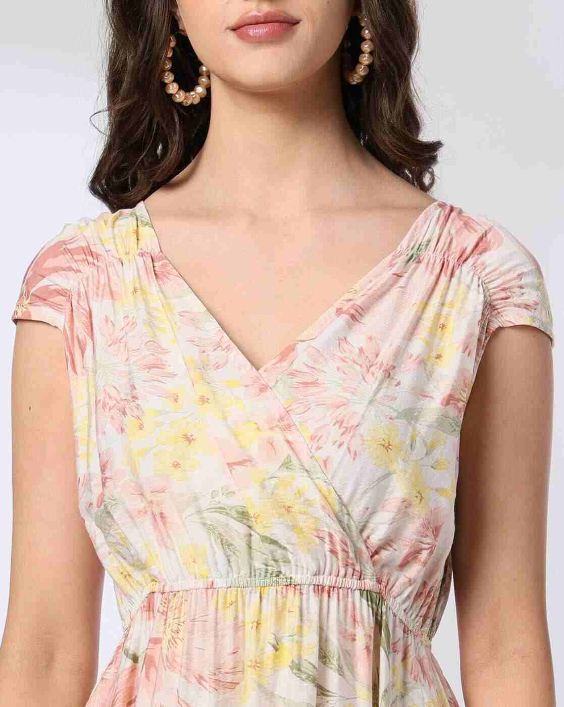 FIG | Women Floral Print V-Neck Wrap Grown Dress|4