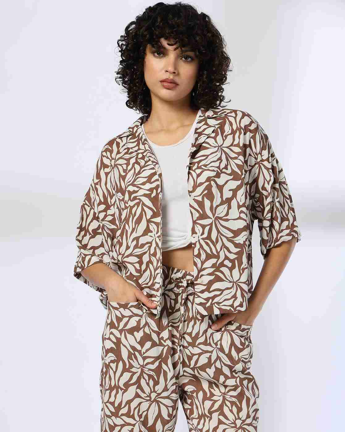 FIG | Women Leaf Print Relaxed Fit Resort Shirt|0