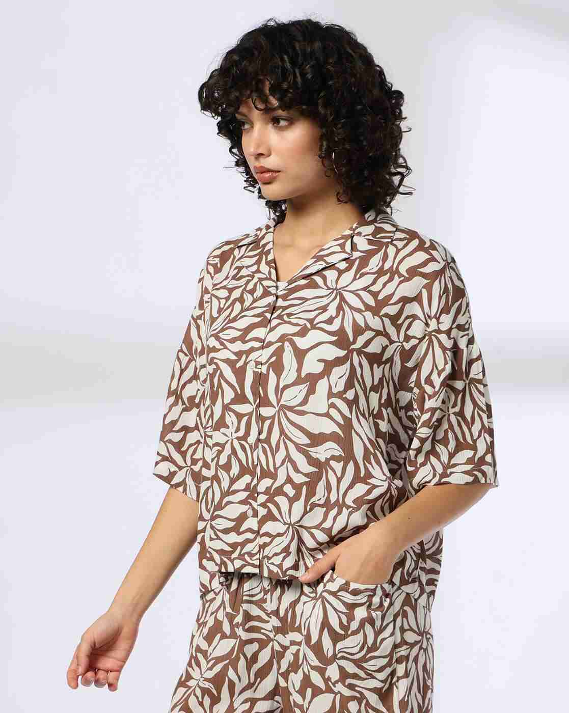FIG | Women Leaf Print Relaxed Fit Resort Shirt|1