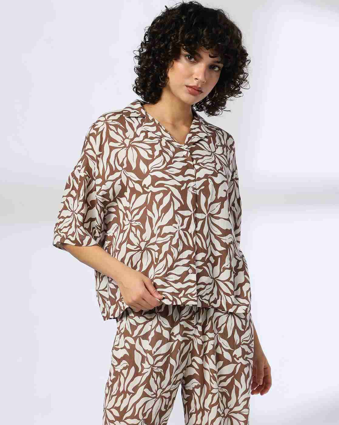 FIG | Women Leaf Print Relaxed Fit Resort Shirt|3