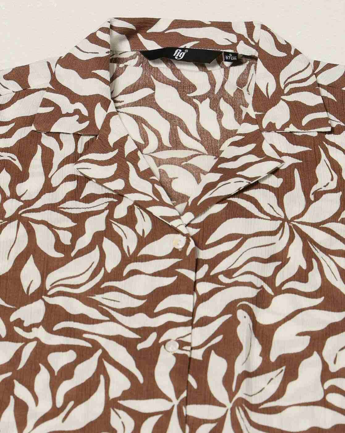 FIG | Women Leaf Print Relaxed Fit Resort Shirt|5