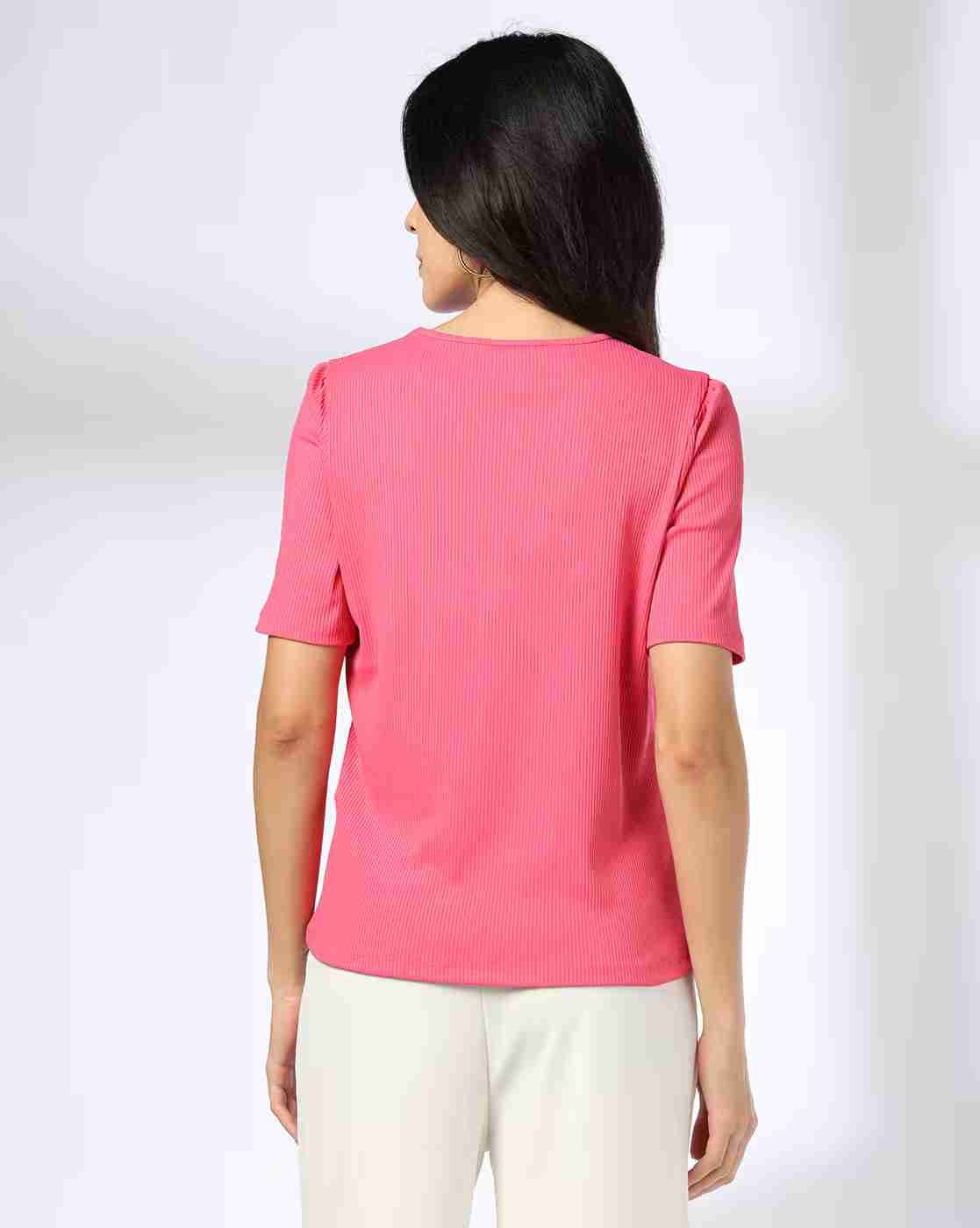 FIG | Women Ribbed Relaxed Fit Crew-Neck T-Shirt|2