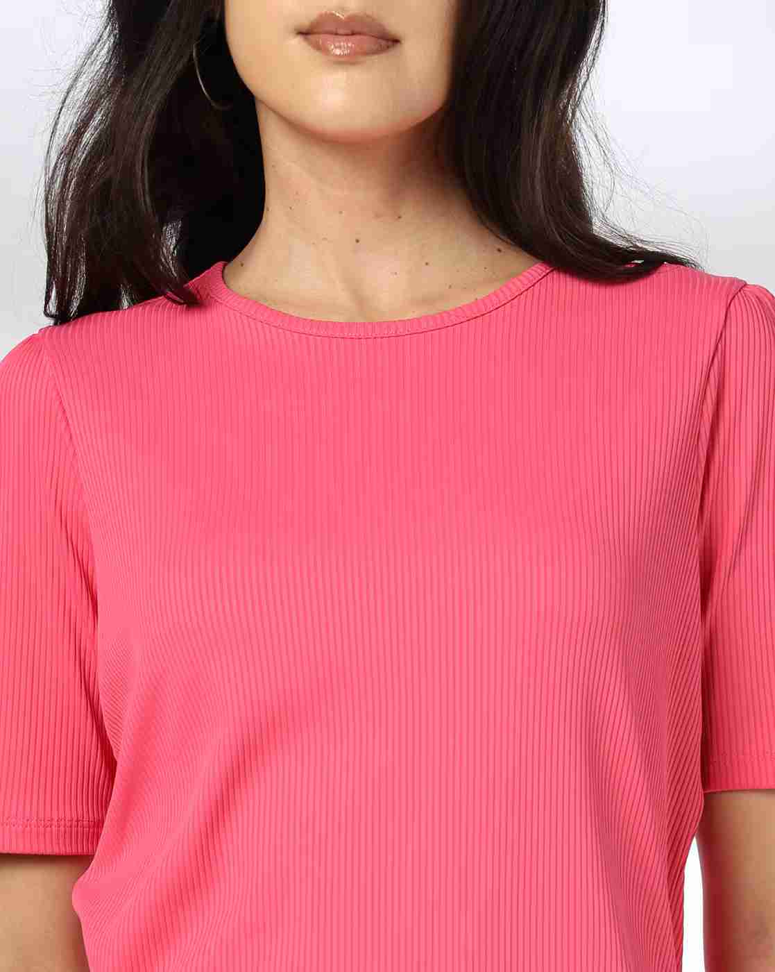 FIG | Women Ribbed Relaxed Fit Crew-Neck T-Shirt|3