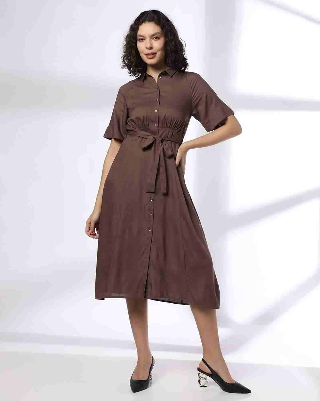 FIG | Women Shirt Dress with Tie-Up Belt|0