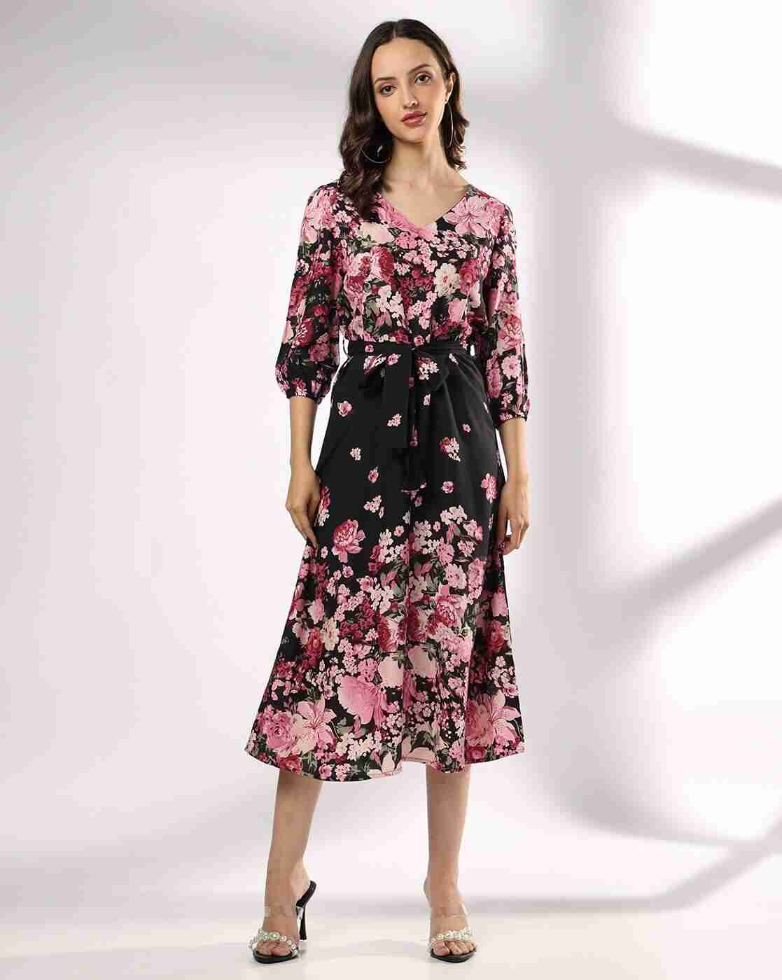 FIG | Women Floral Print V-Neck Wrap Dress|0
