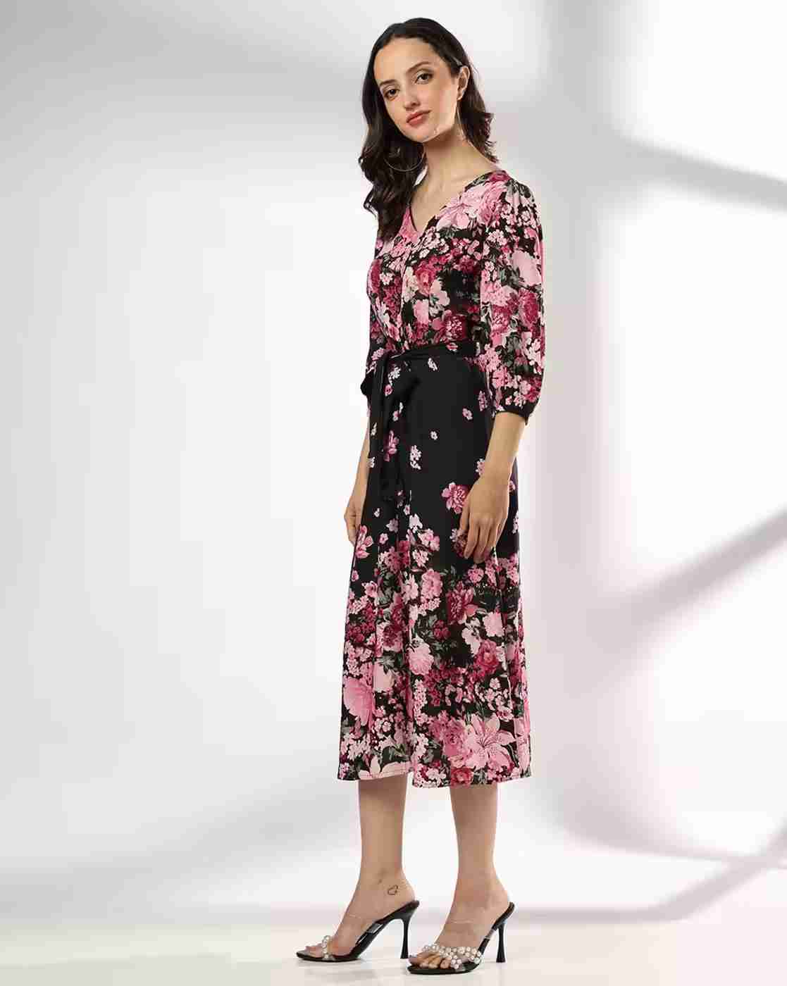 FIG | Women Floral Print V-Neck Wrap Dress