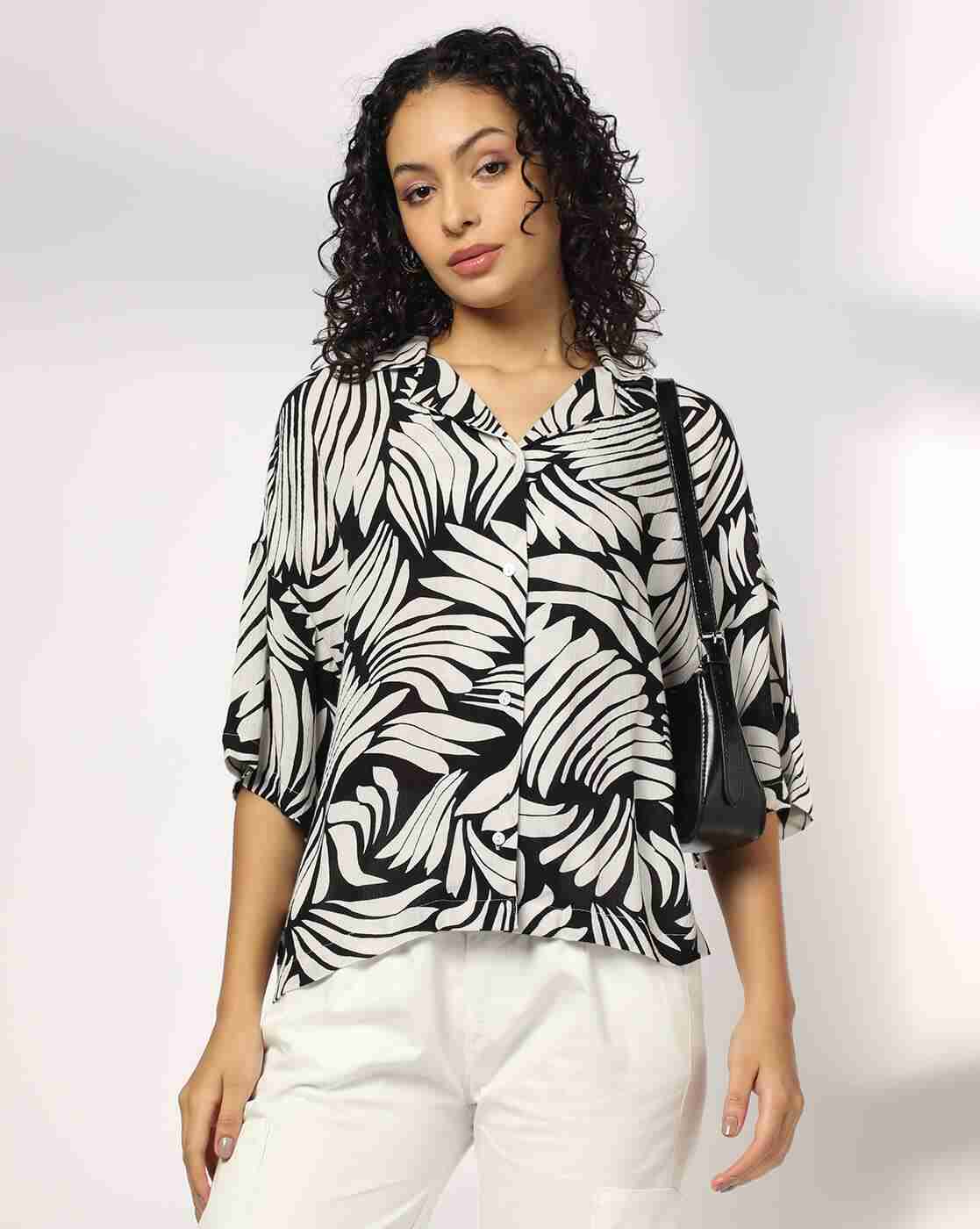 FIG | Women Stencil Floral Print Relaxed Fit Shirt|0