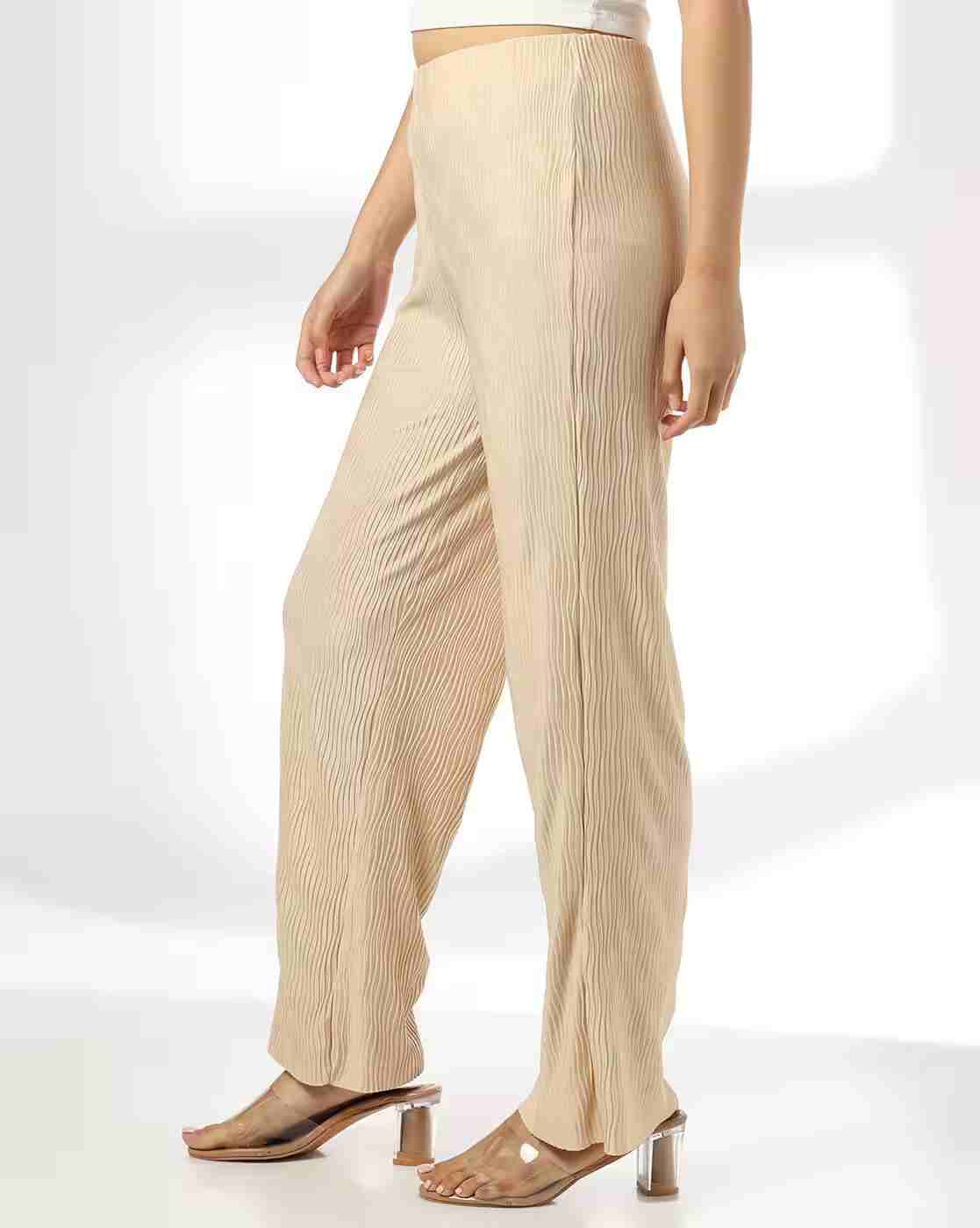 FIG | Women Striped Flared Flat-Front Trousers|1