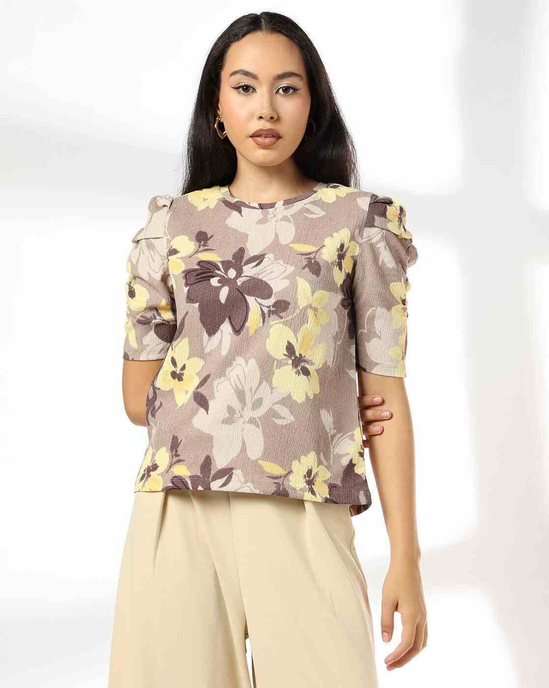 FIG | Women Floral Print Regular Fit T-Shirt|0