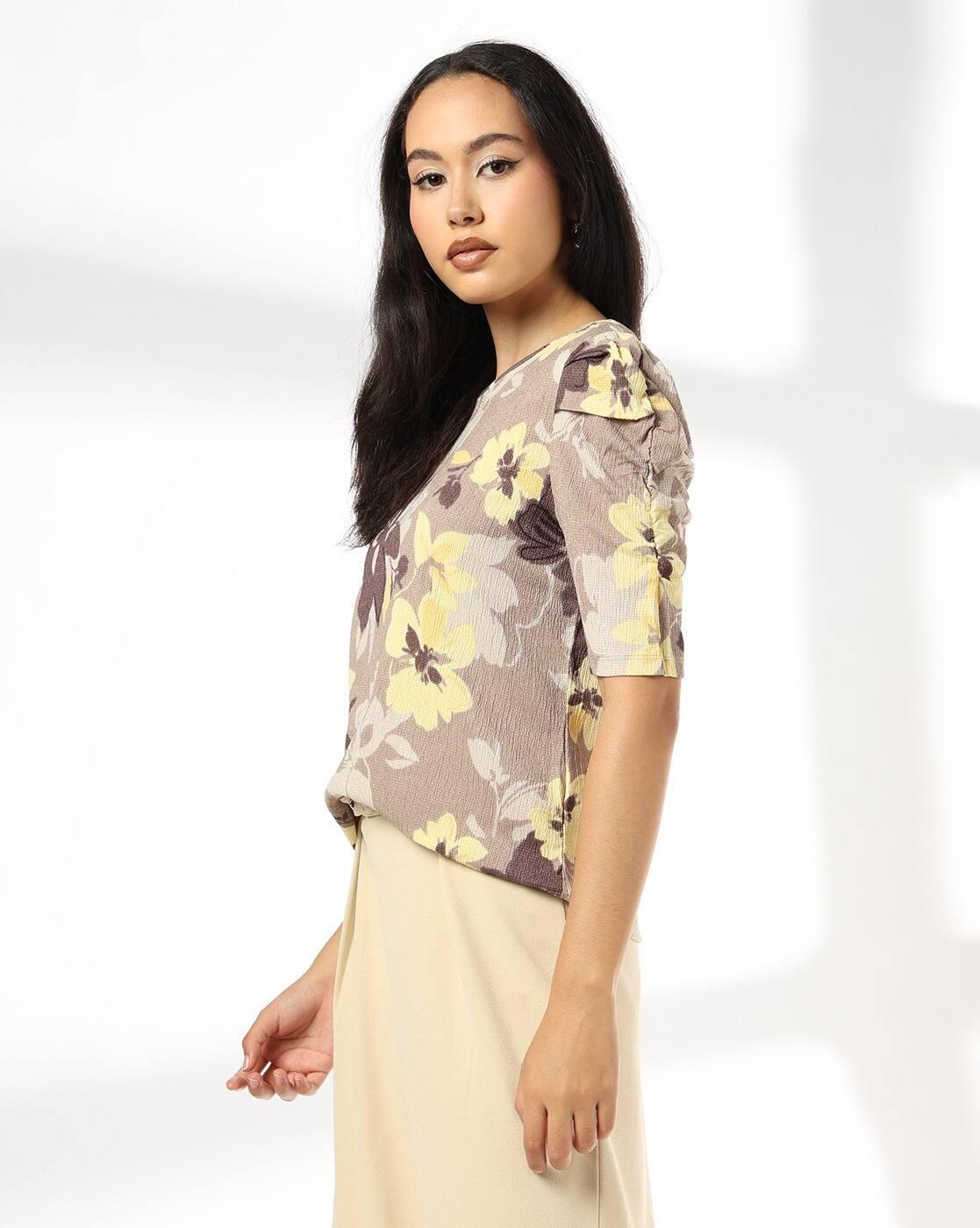 FIG | Women Floral Print Regular Fit T-Shirt|1