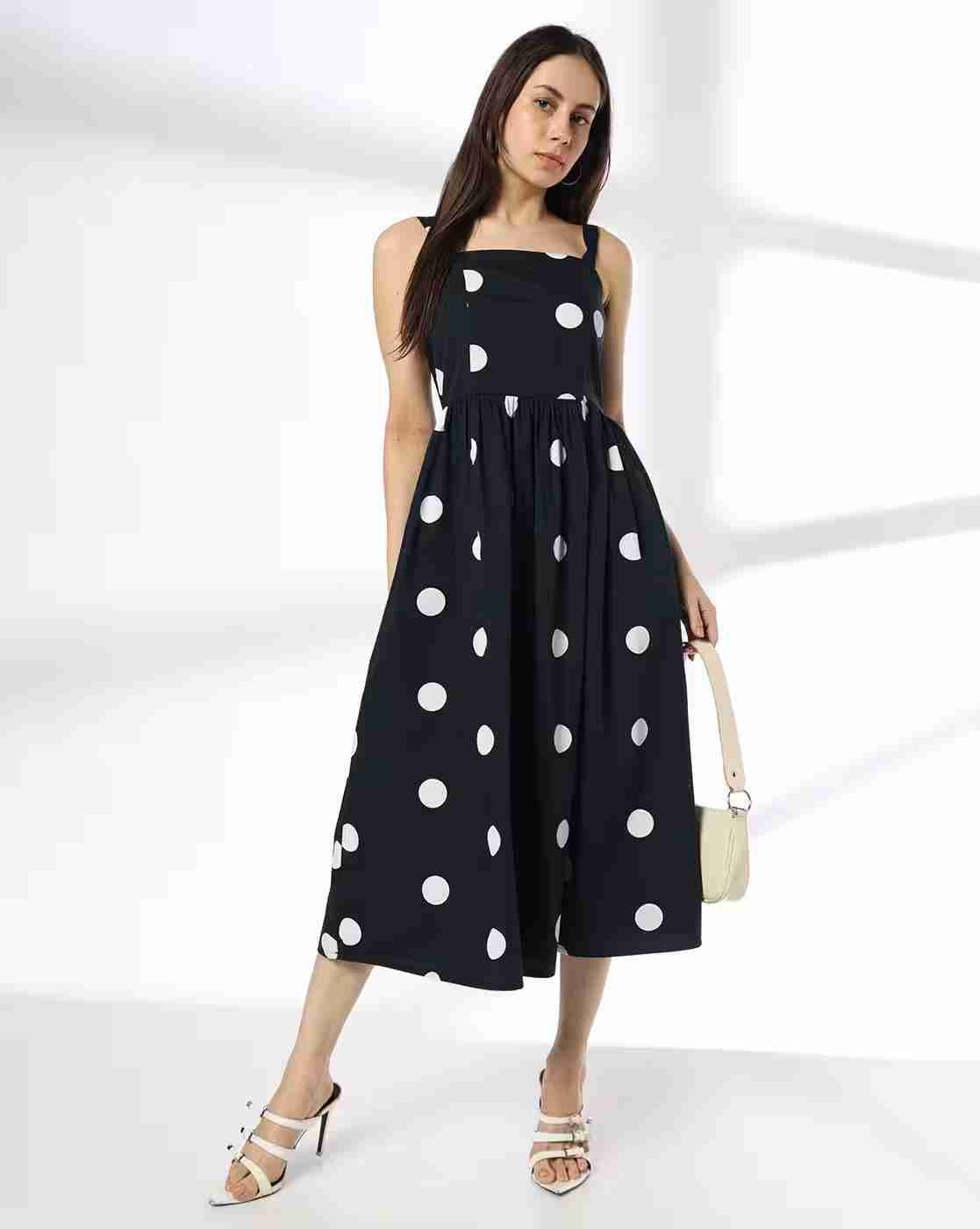FIG | Women Polka-Dot Print Strappy Fit & Flare Dress|0