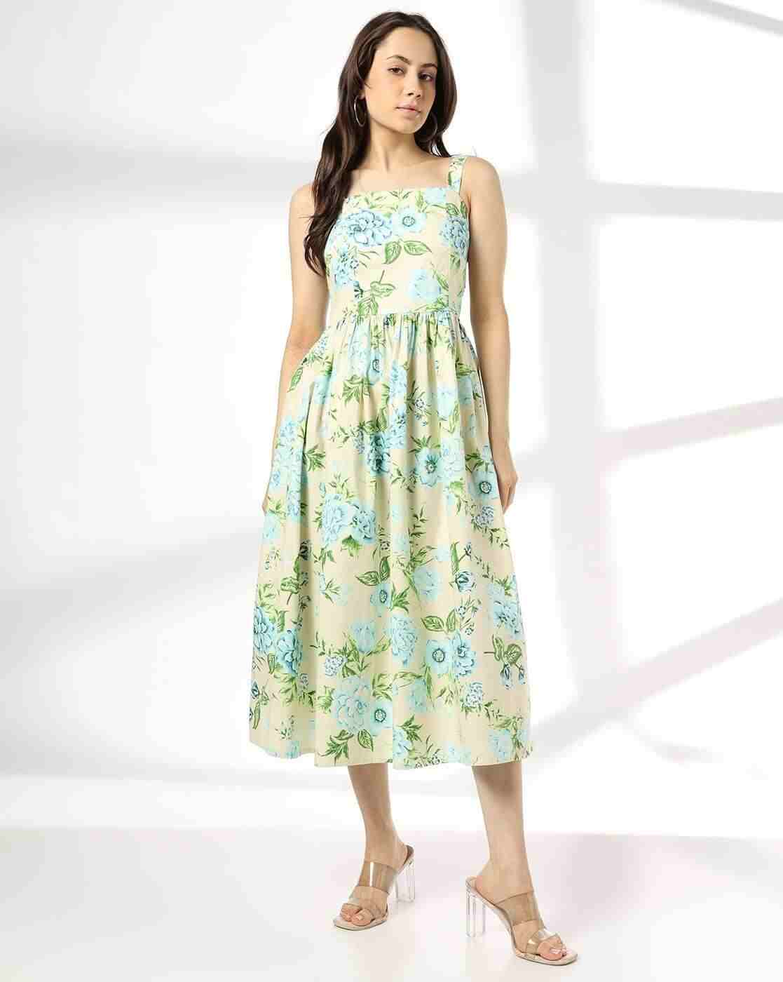 Women Floral Print A-Line Midi Dress