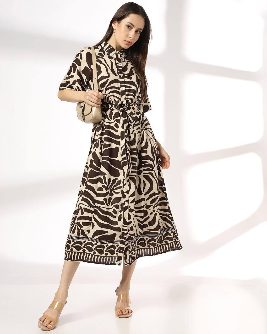 FIG | Women Leaf Print Shirt Dress|0