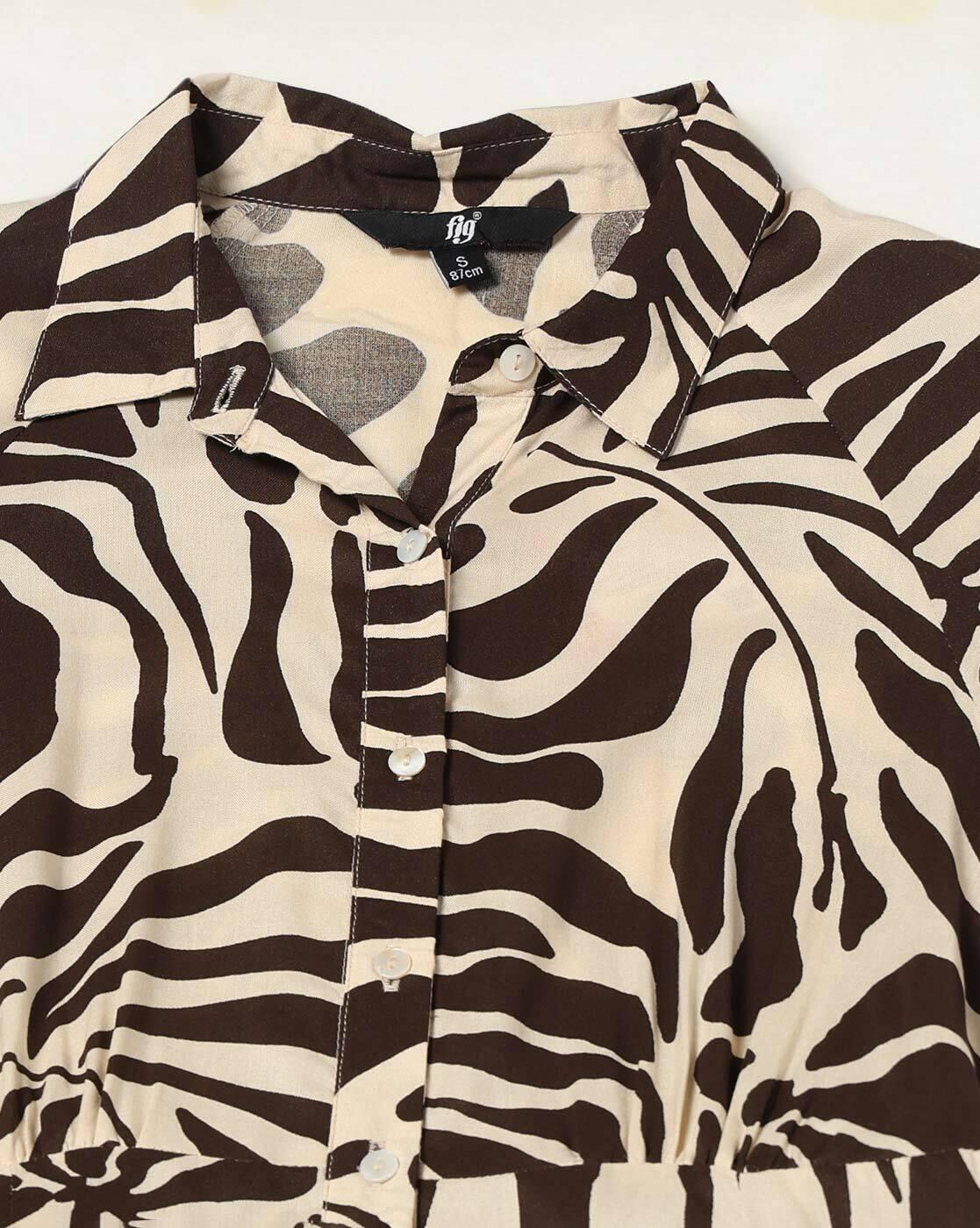 FIG | Women Leaf Print Shirt Dress|4