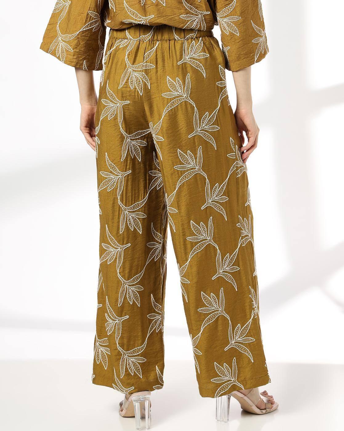 FIG | Women Embroidered Wide-Leg Pleated Pants|2
