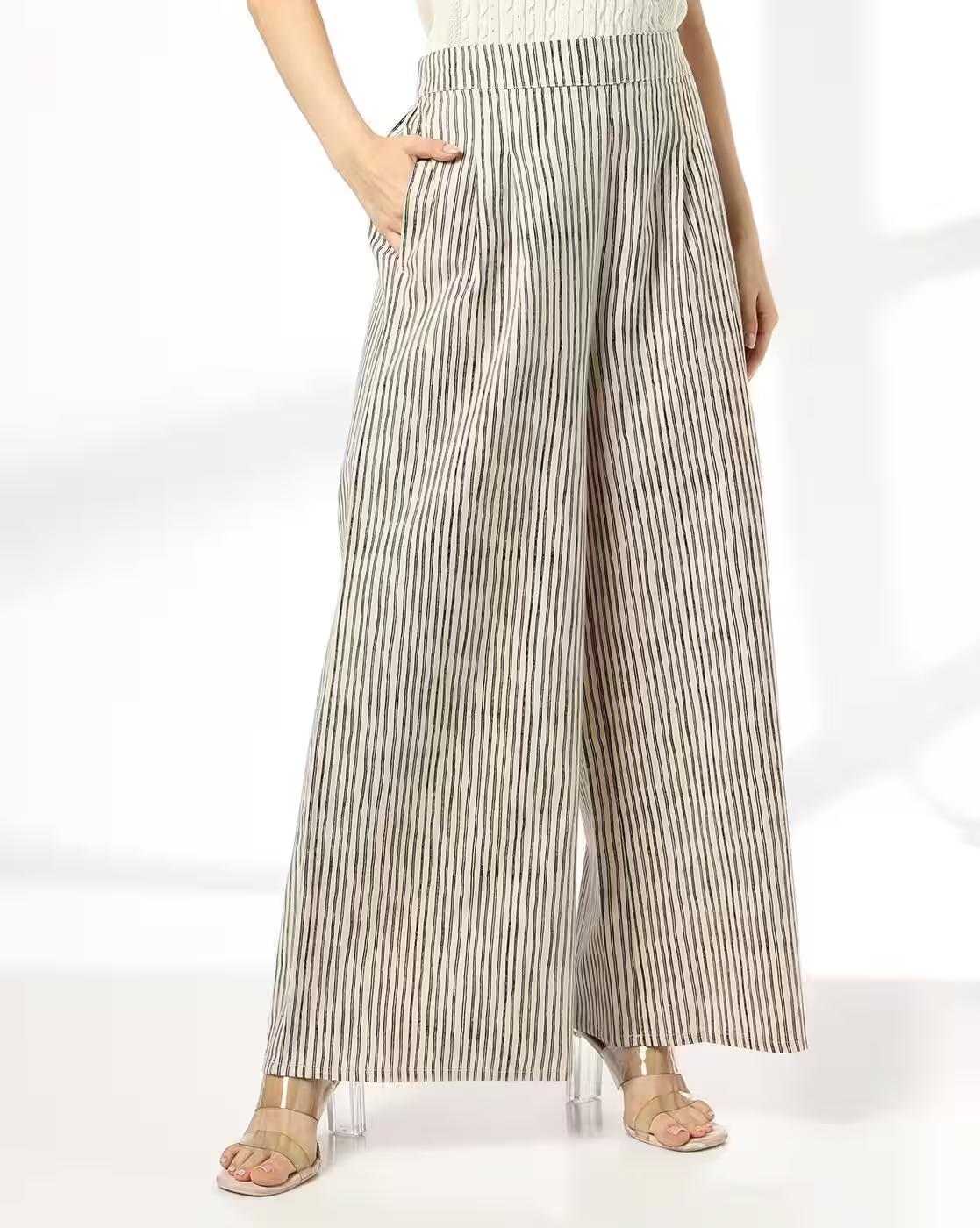 FIG | Women Striped Wide-Leg Pleated Pants|0