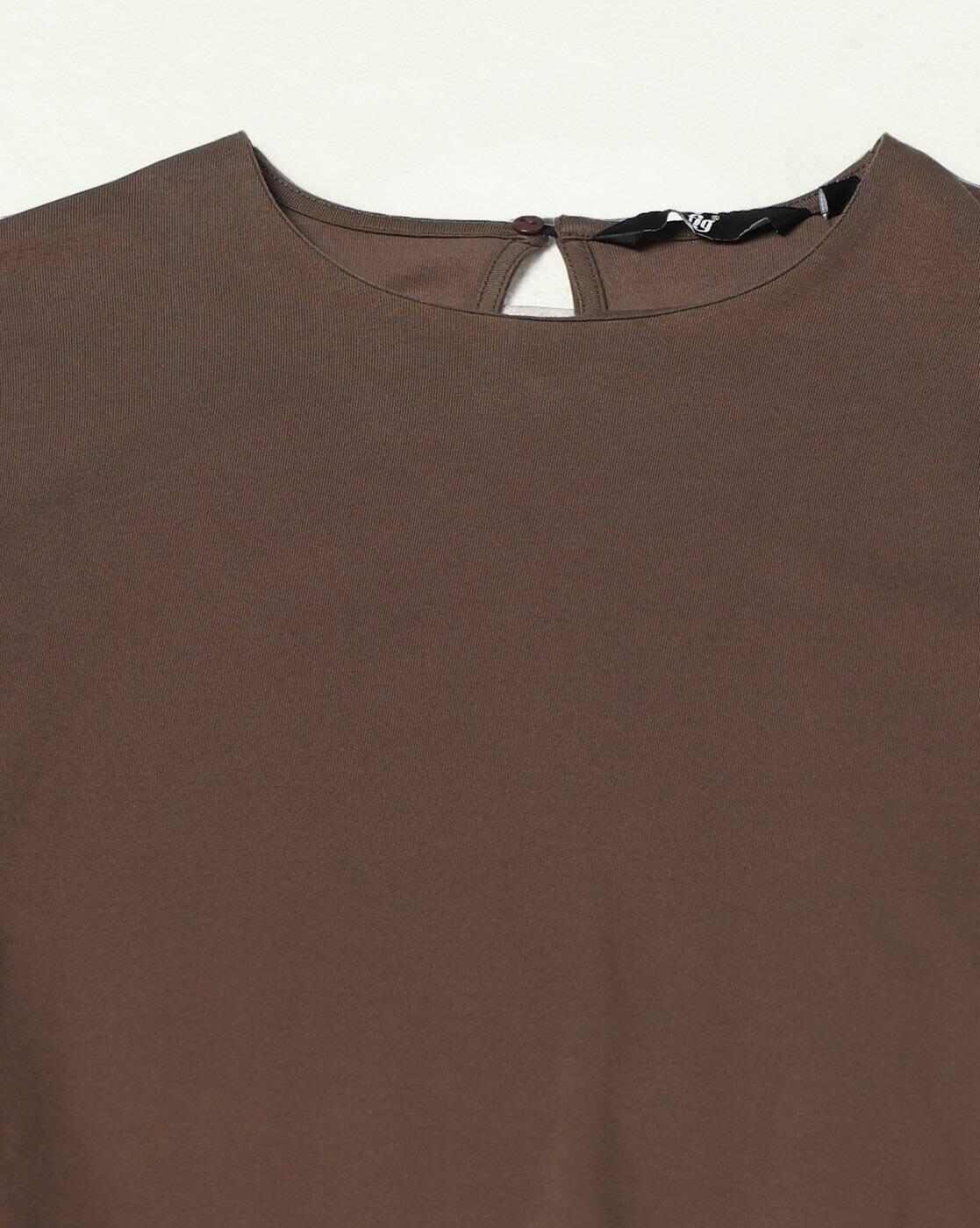 FIG | Women Regular Fit Crew-Neck T-Shirt with Lace Trim|5