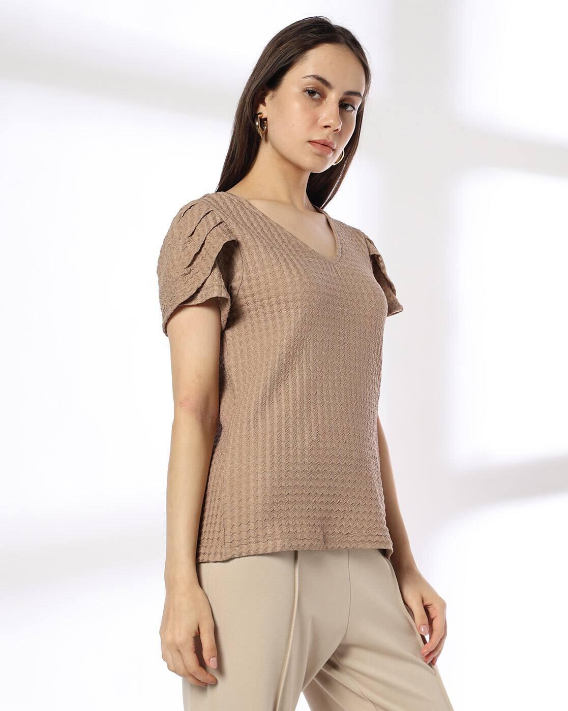 FIG | Women Striped Regular Fit V-Neck Top|1