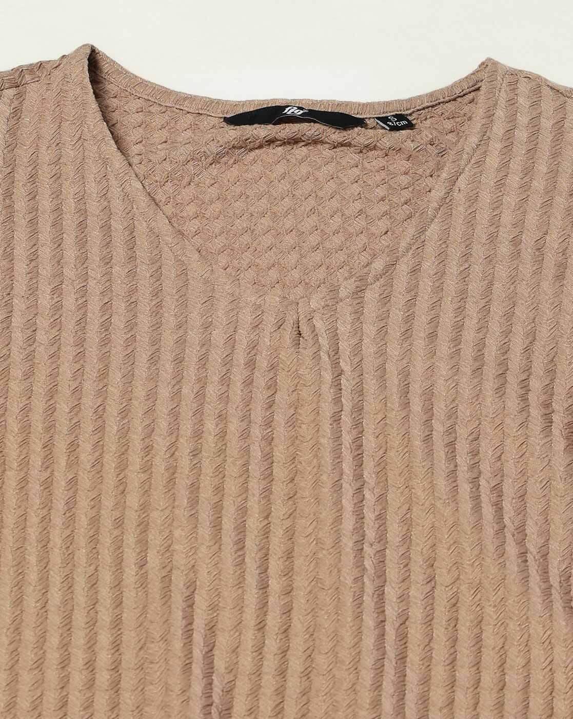 FIG | Women Striped Regular Fit V-Neck Top|5