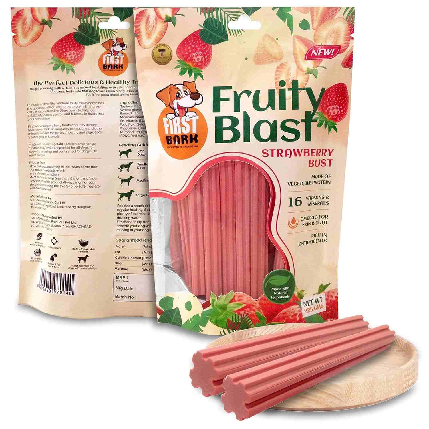 First Bark Fruity Blast Strawberry Bust Dog Treats 225g