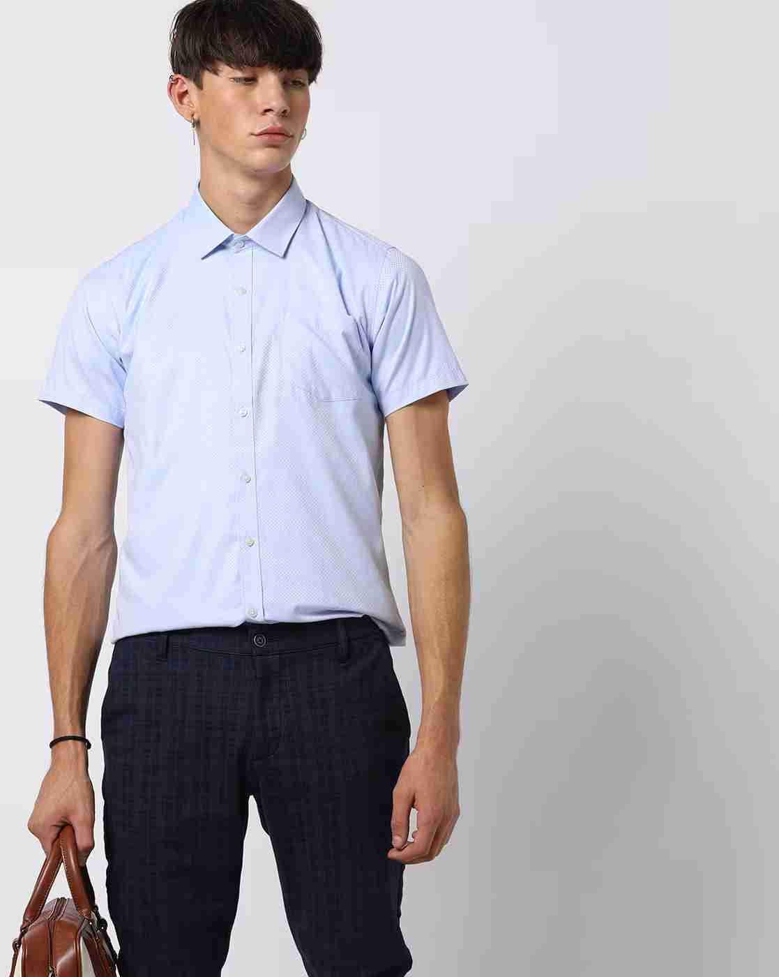 Textured Spread-Collar Shirt with Patch Pocket