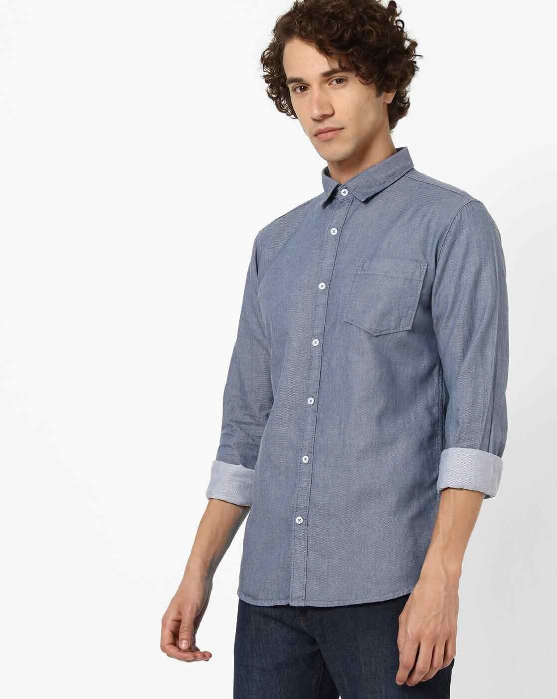 Textured Shirt with Patch Pocket