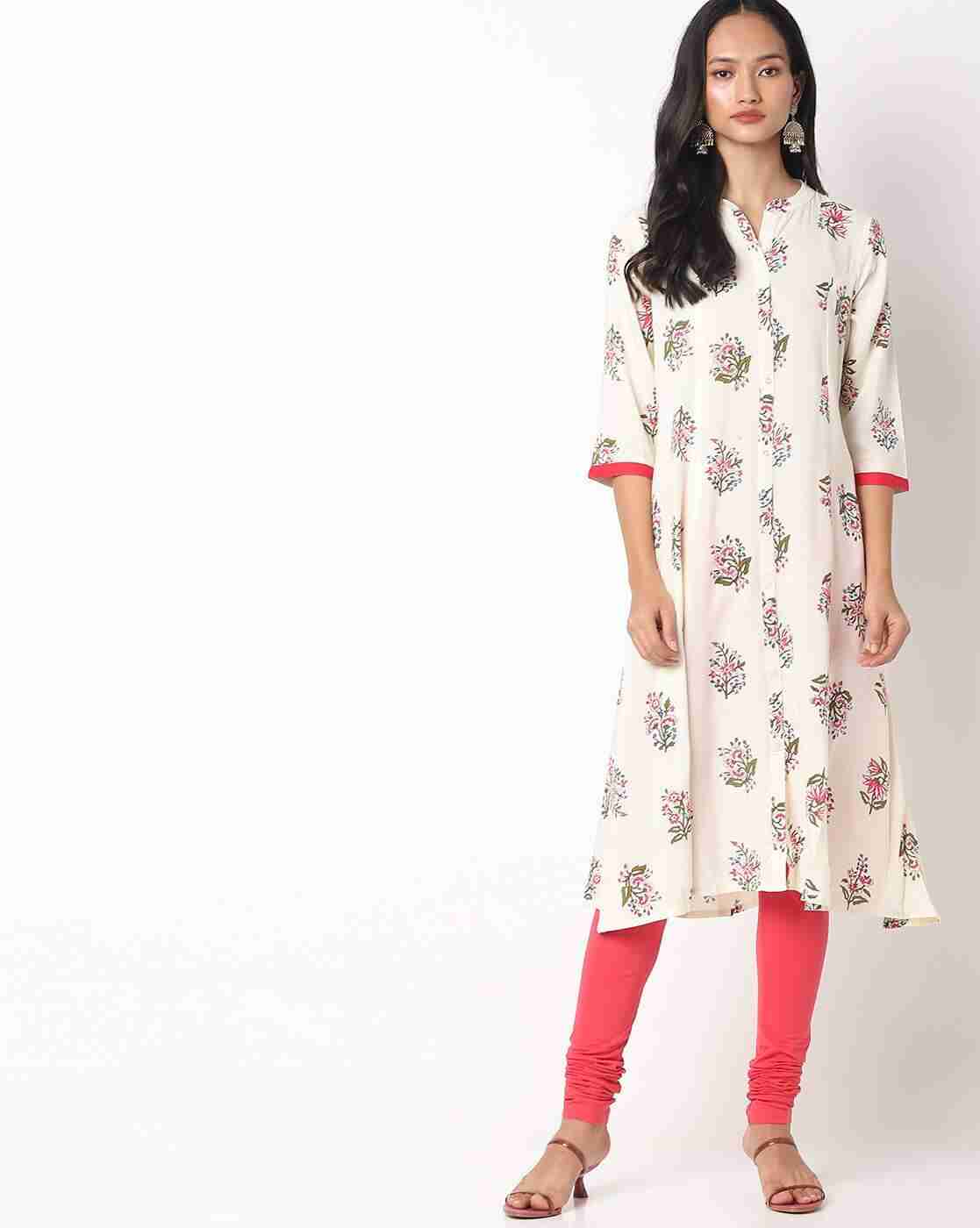 Floral Print Straight Kurta with Churidar