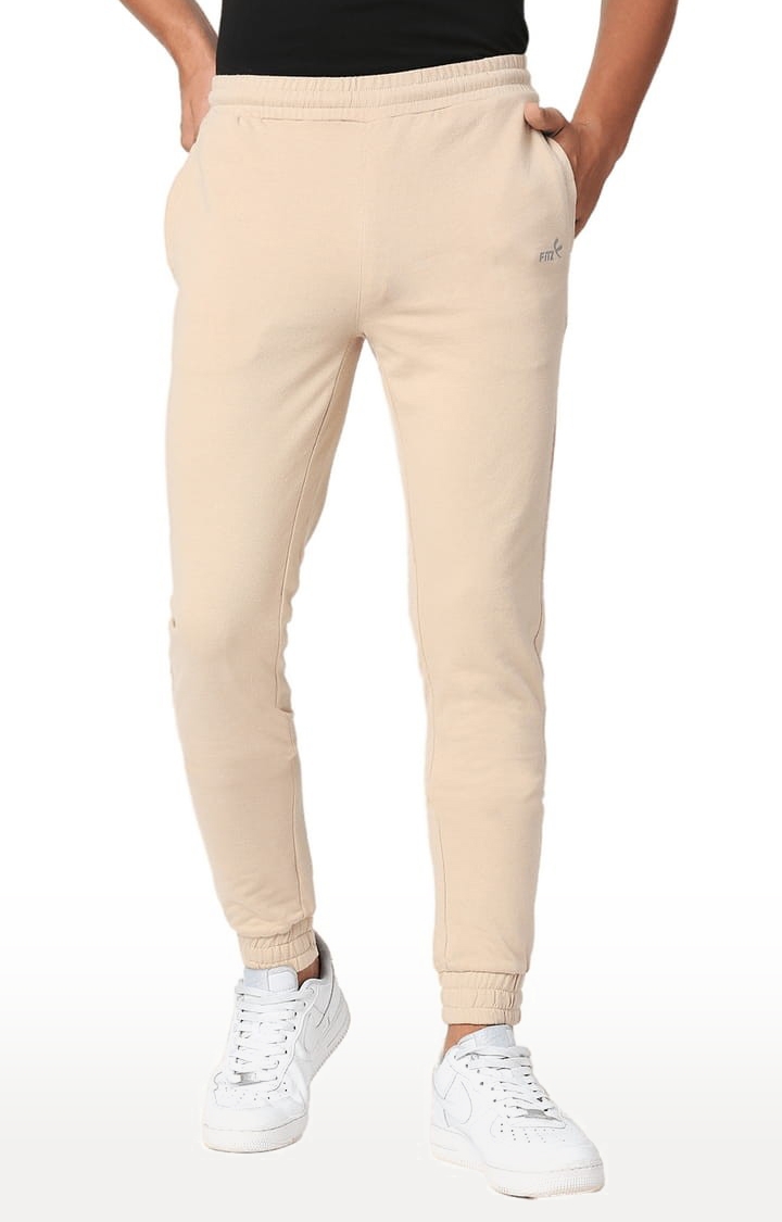 Men's Beige Cotton Solid Trackpant