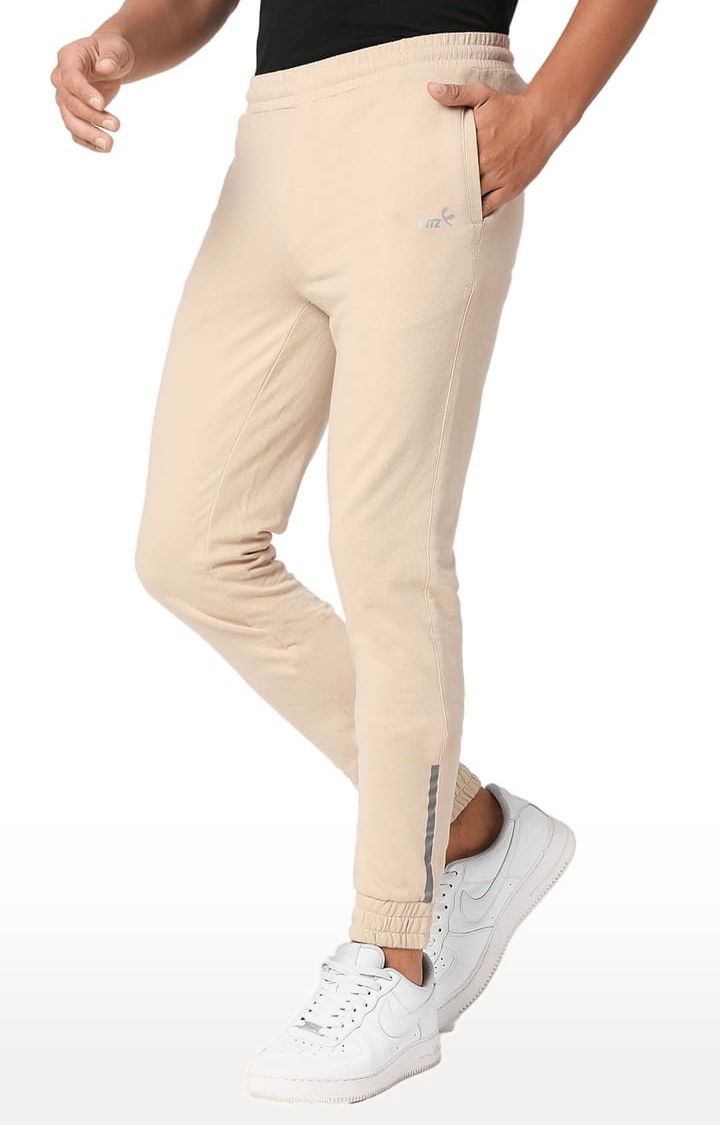 Men's Beige Cotton Solid Trackpant