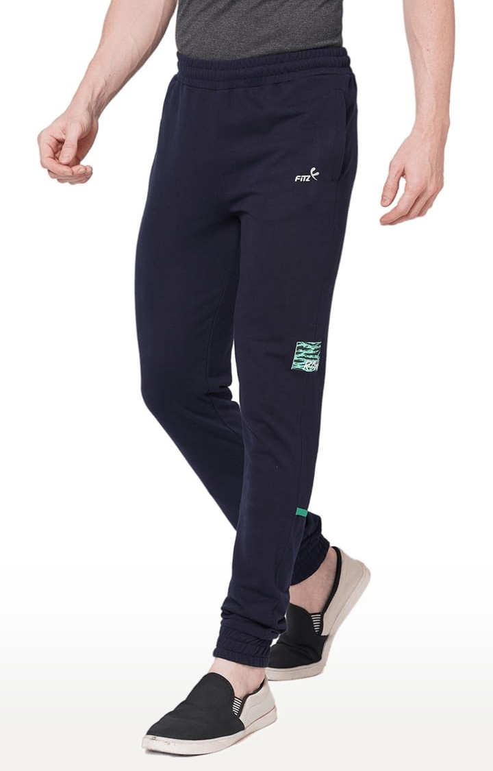 Men's Blue Cotton Printed Trackpant
