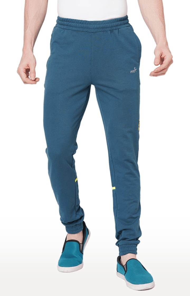 Men's Blue Cotton Printed Trackpant