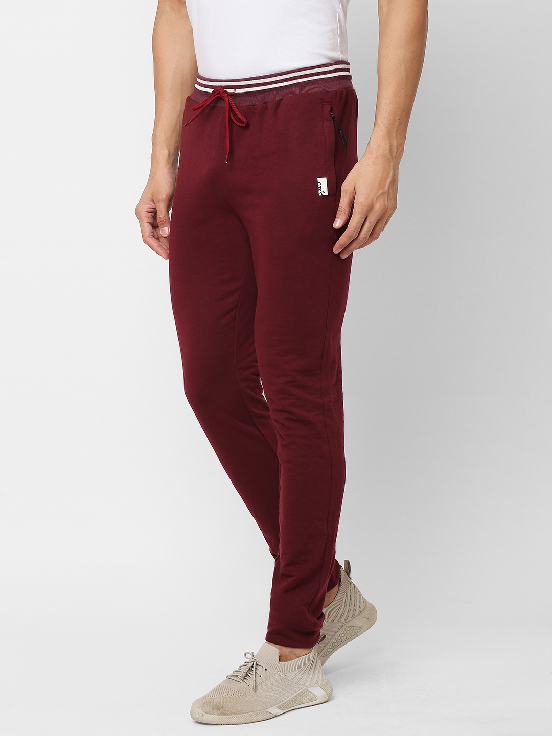 Men's Slim Fit Red Cotton Blend Casual Joogers