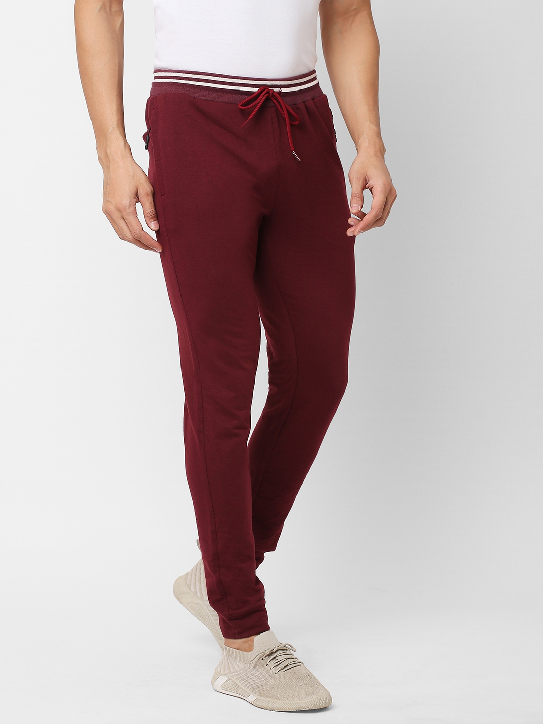 Men's Slim Fit Red Cotton Blend Casual Joogers