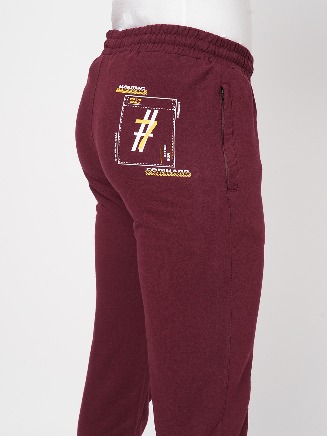 Men's Slim Fit Wine Red Cotton Blend Casual Joogers
