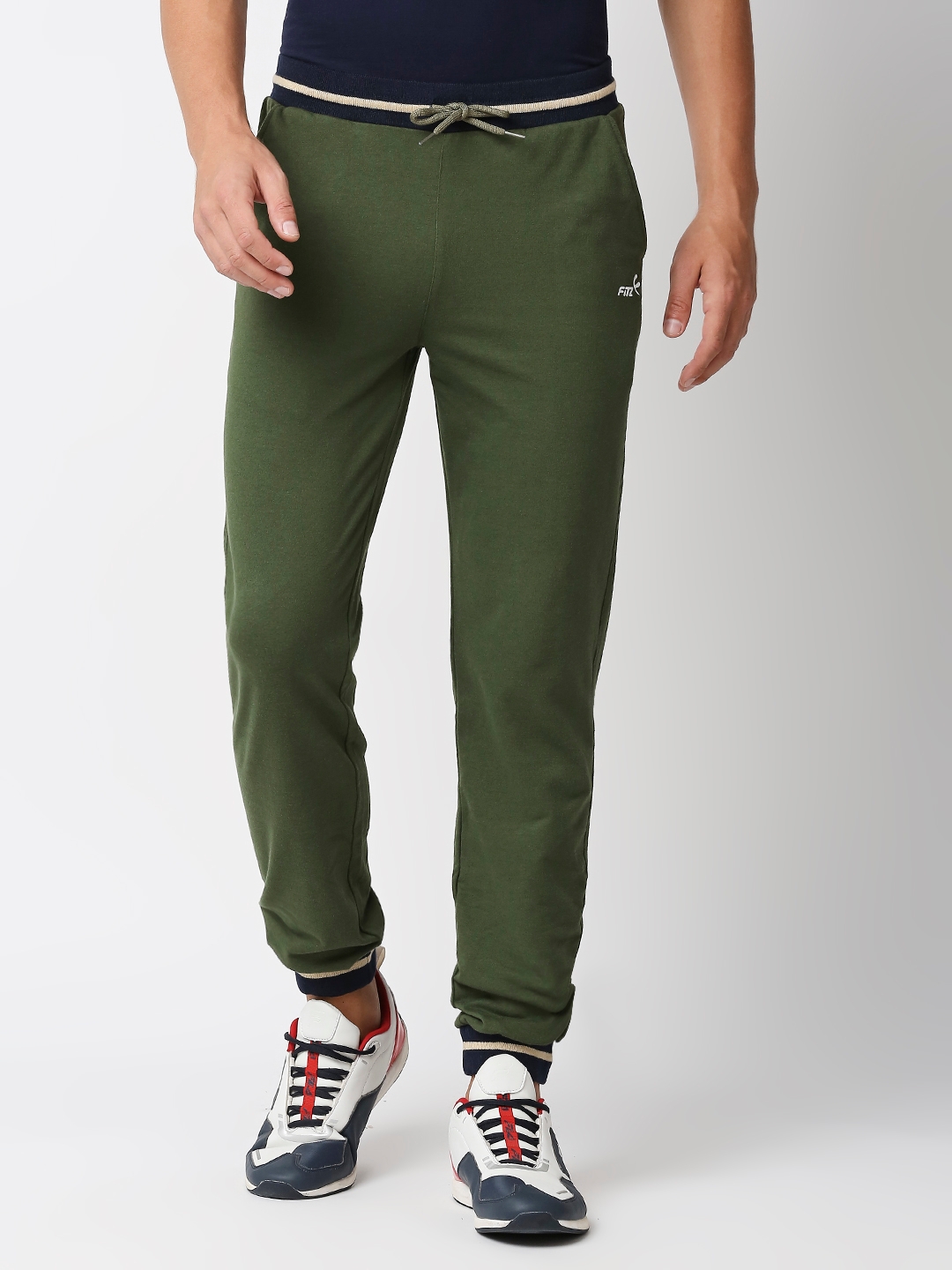 FITZ | Men's Slim Fit Green Cotton Blend Casual Joogers