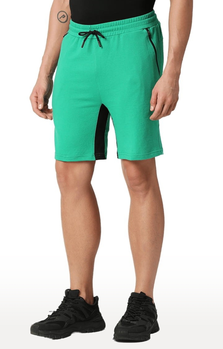 Men's Green Cotton Solid Short