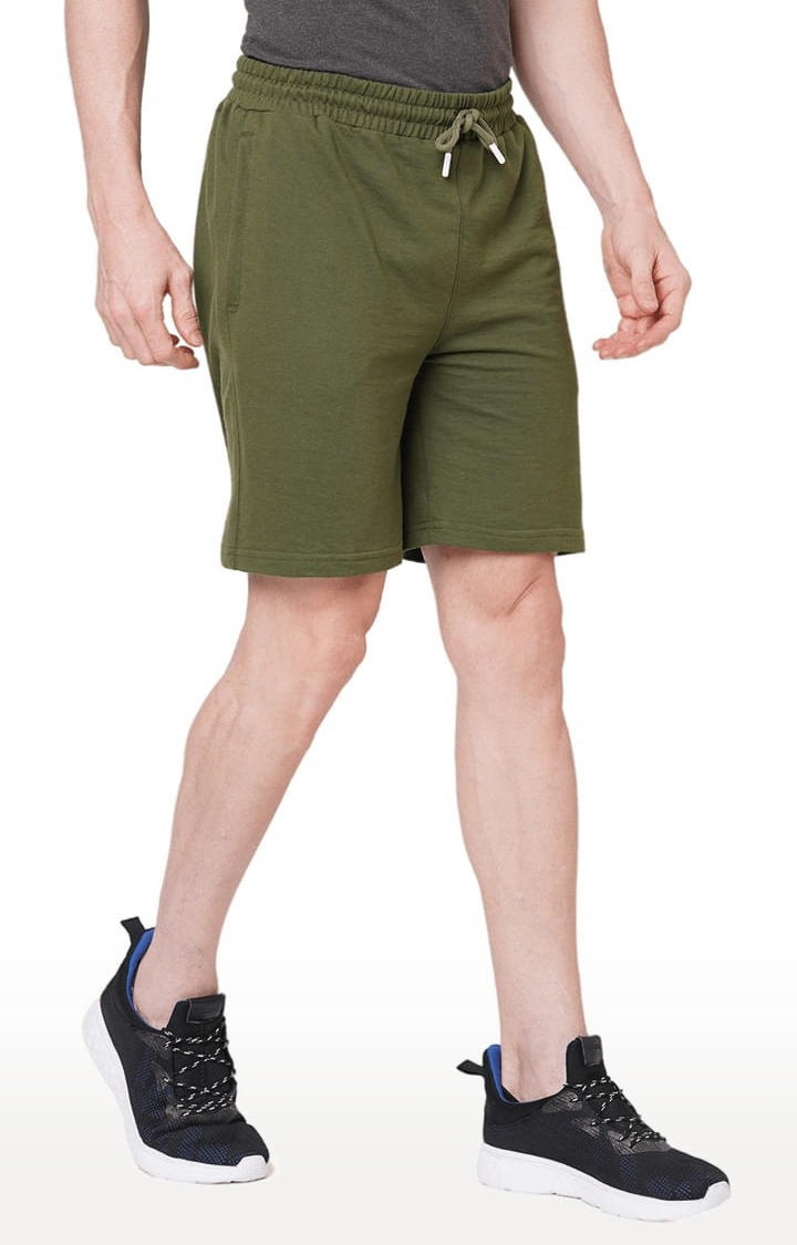Men's Green Cotton Solid Short