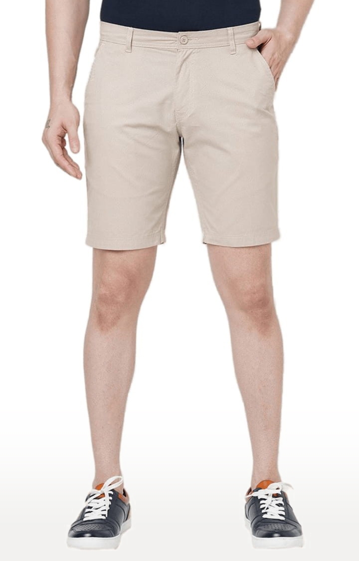 Men's Beige Cotton Solid Short