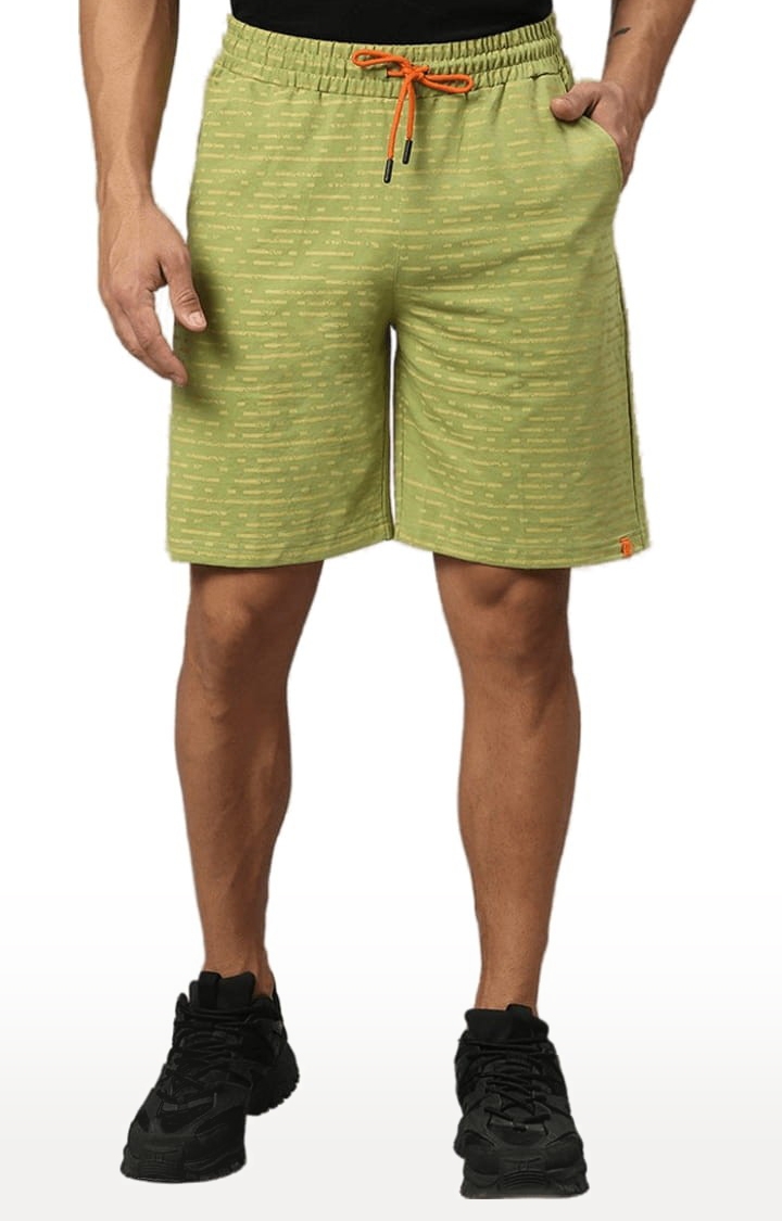 Men's Green Cotton Printed Short
