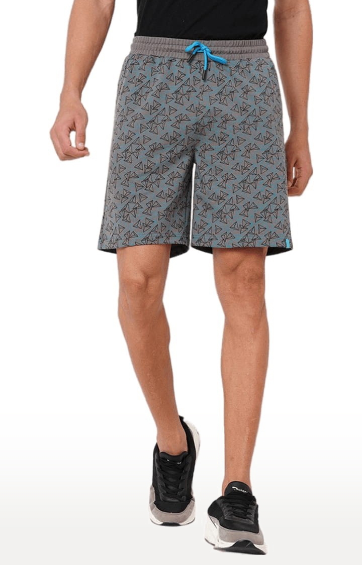 Men's Blue Cotton Geometrical Short
